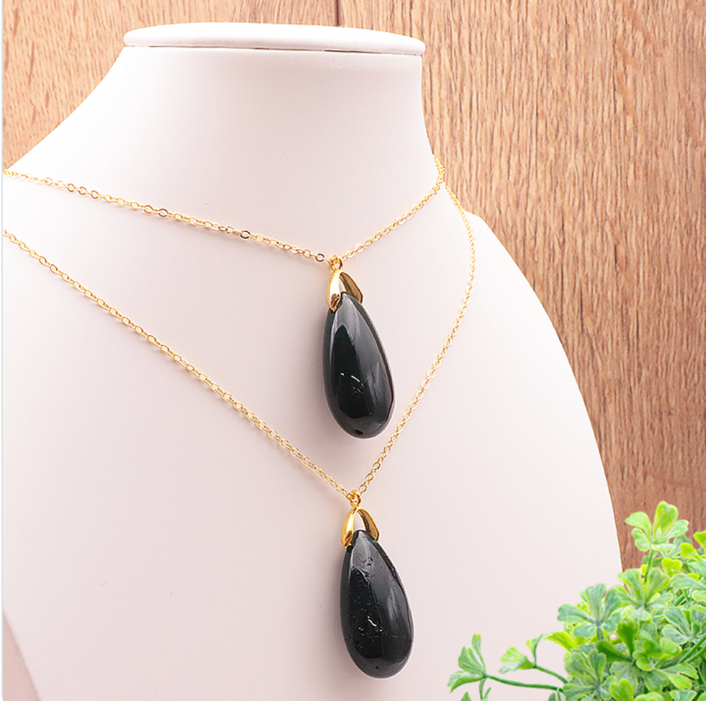 🌿 Pendentif Goutte Sautoir Agate Mousse / 1 pièce ✨