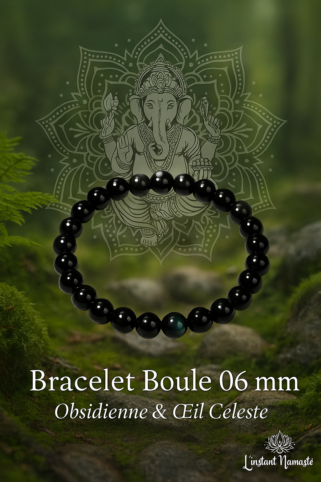 ✨ Bracelet Boule 06 mm – Obsidienne & Œil Céleste ✨