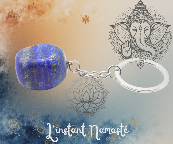 đ Porte-clĂ© en lapis-lazuli roulĂ© (~3 cm)