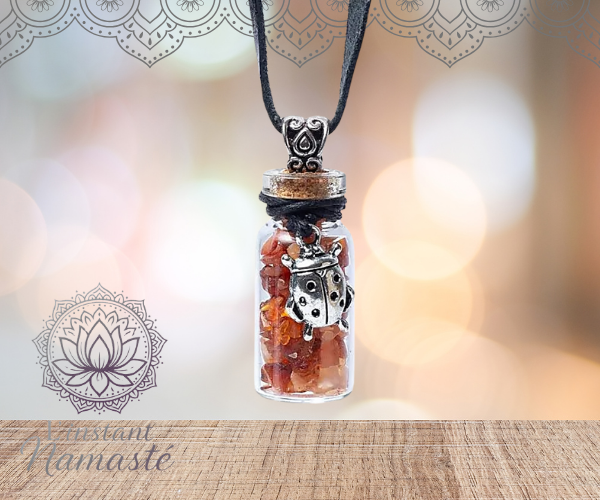 🍃 Fiole en verre – Cornaline & Coccinelle 🍀