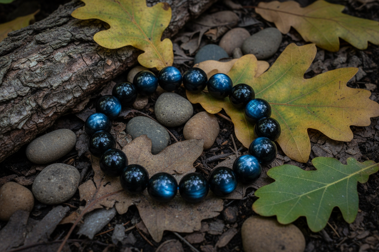 BRACELET BOULE 08MM OBSIDIENNE OEIL CĂLESTE, fond nature