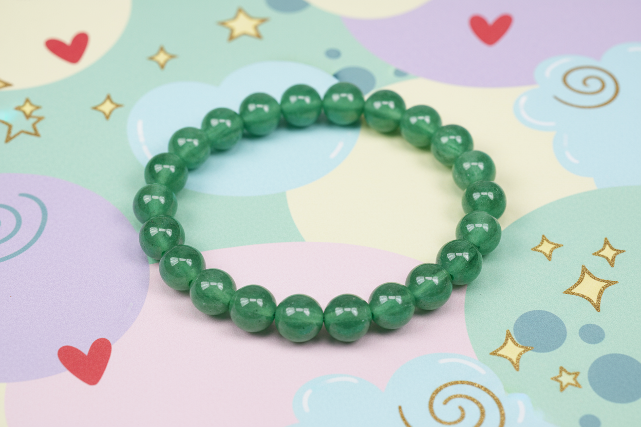 Bracelet boule aventurine verte , fond enfantin