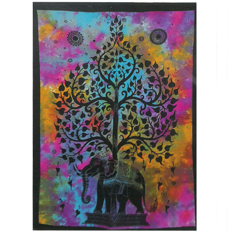 Tenture Murale en Coton – Art Sacré d’Inde éléphant arbre