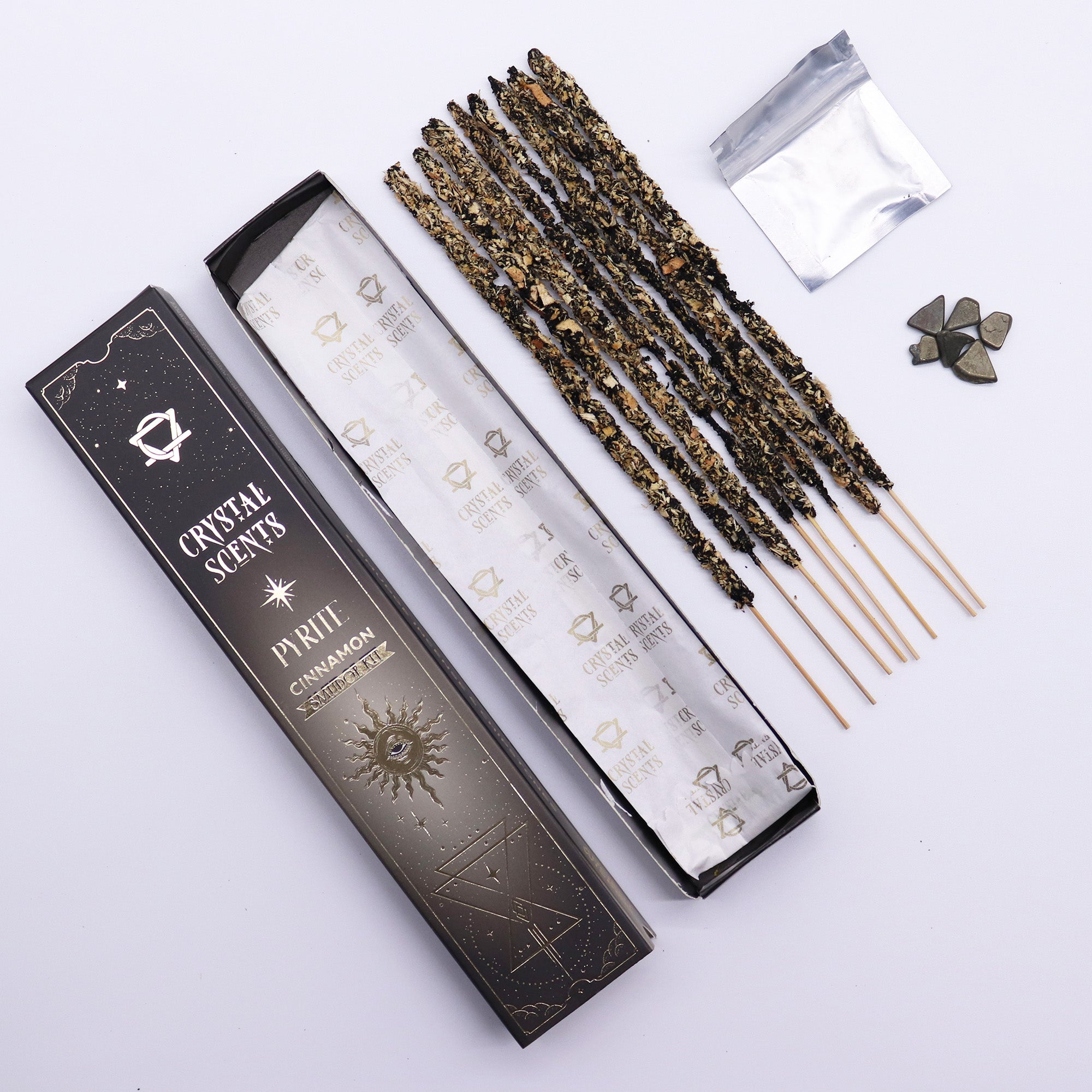 ✨ Coffret Encens & Cristal de Pyrite – Cannelle