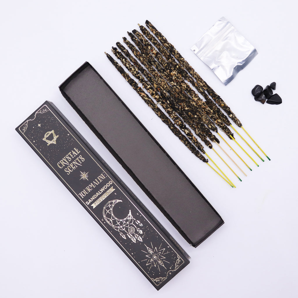 🖤 Coffret Encens & Cristal de Tourmaline – Bois de Santal
