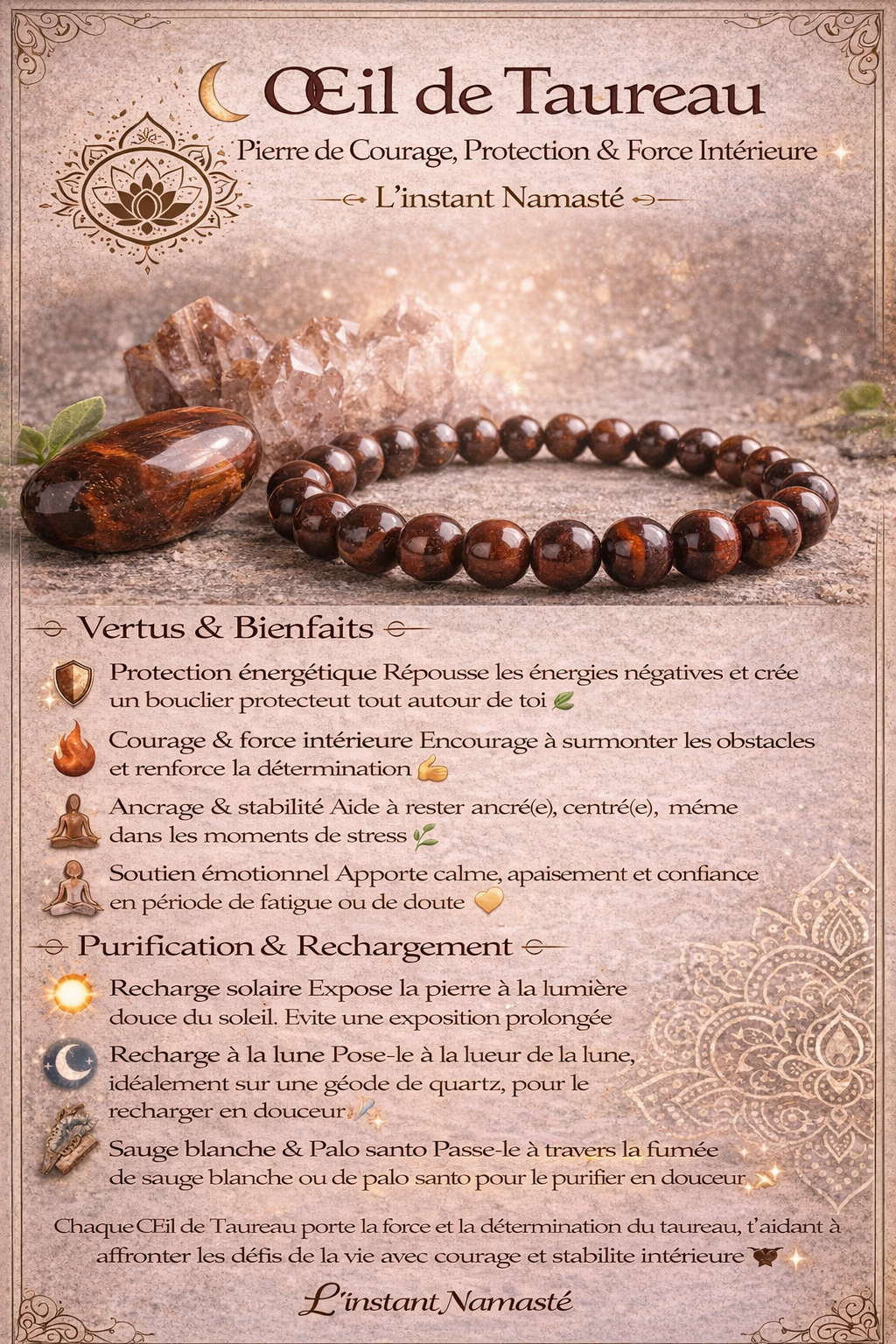 🐂 Bracelet Œil de Taureau — Perles 8 mm