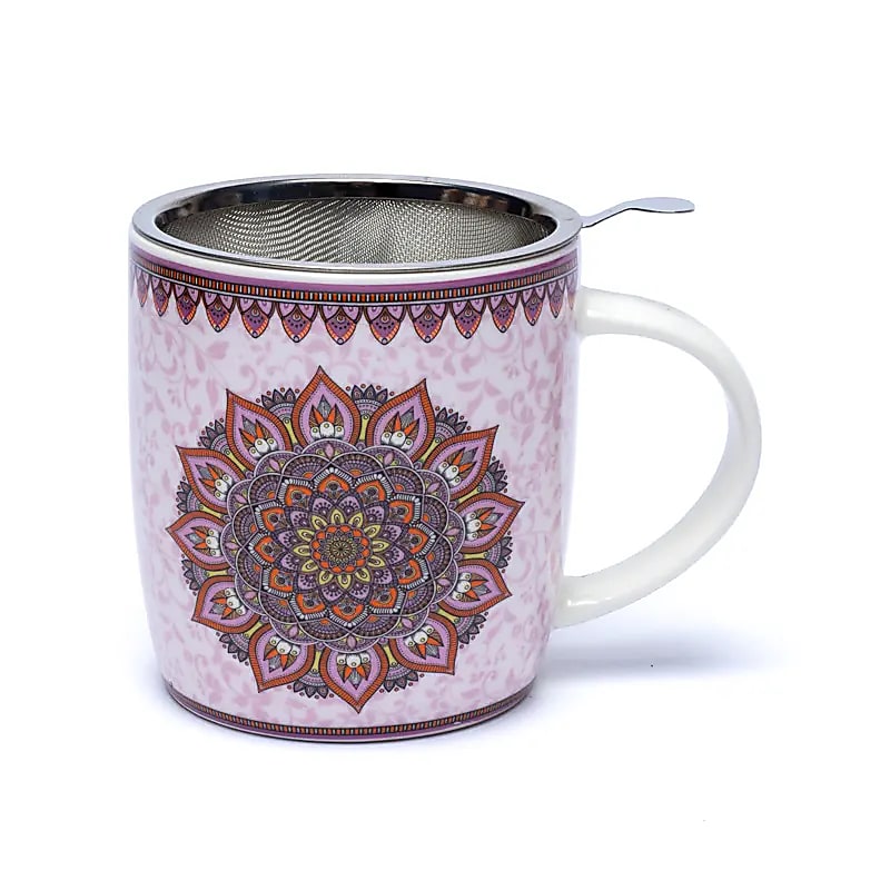 🍵 Tasse Thé avec Infuseur – Mandala Violet (400 ml)