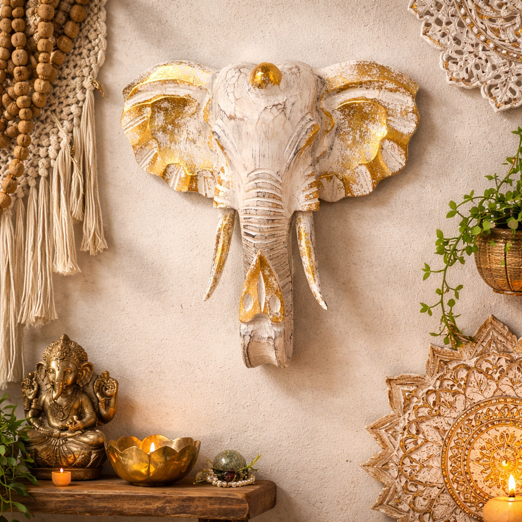 Grande Tête d’Éléphant 🐘✨Or & Blanc