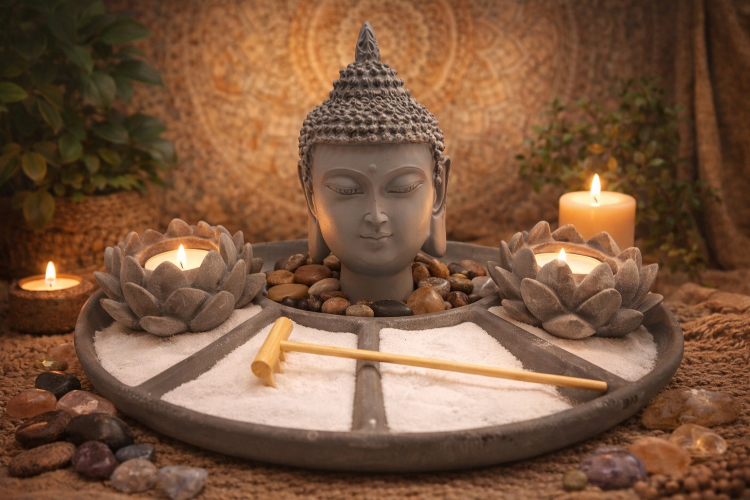 🧘 Jardin Zen Tête de Bouddha – 28 cm