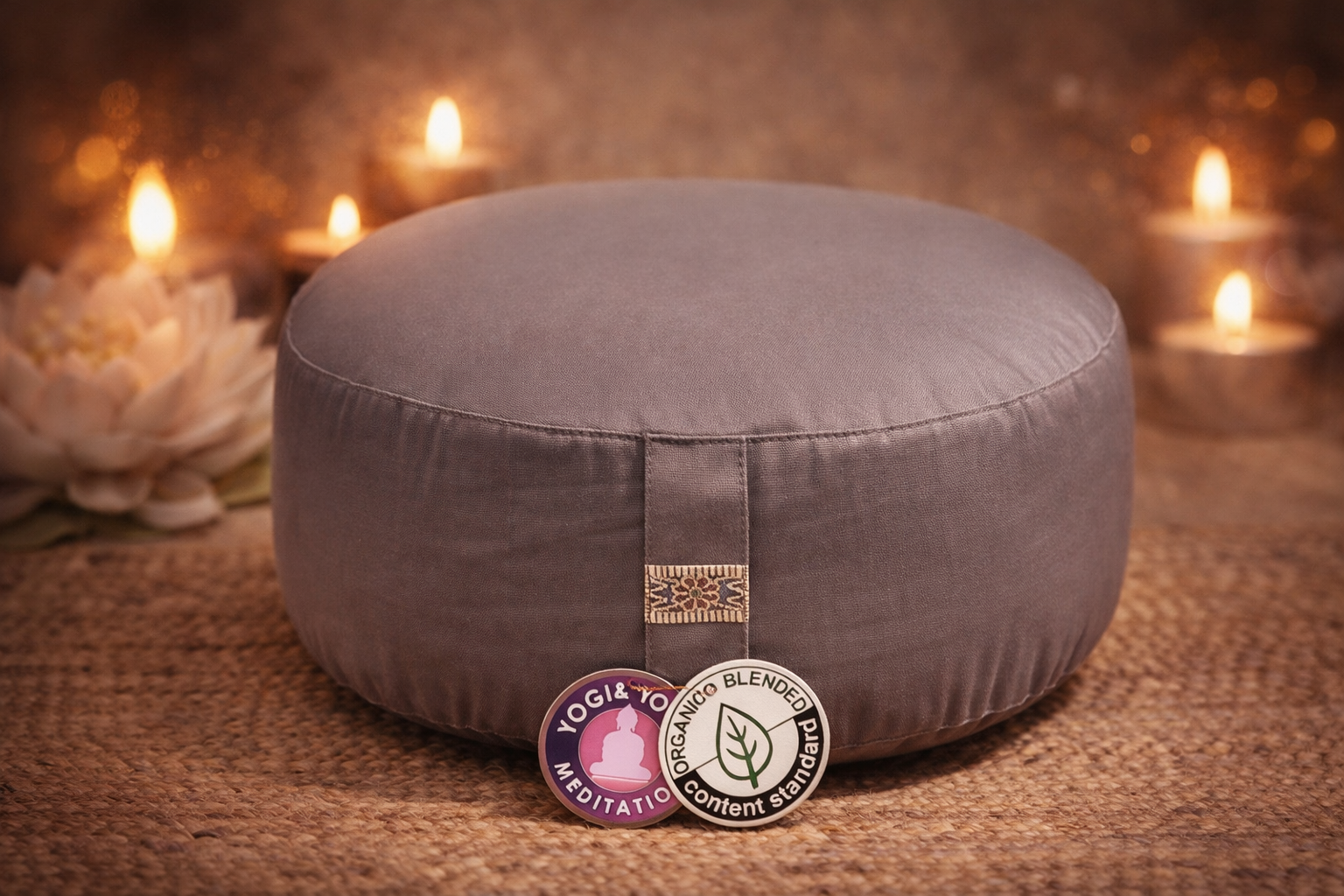 🌿 Coussin de Méditation Gris Coton Bio – Ancrage & Sérénité ✨
