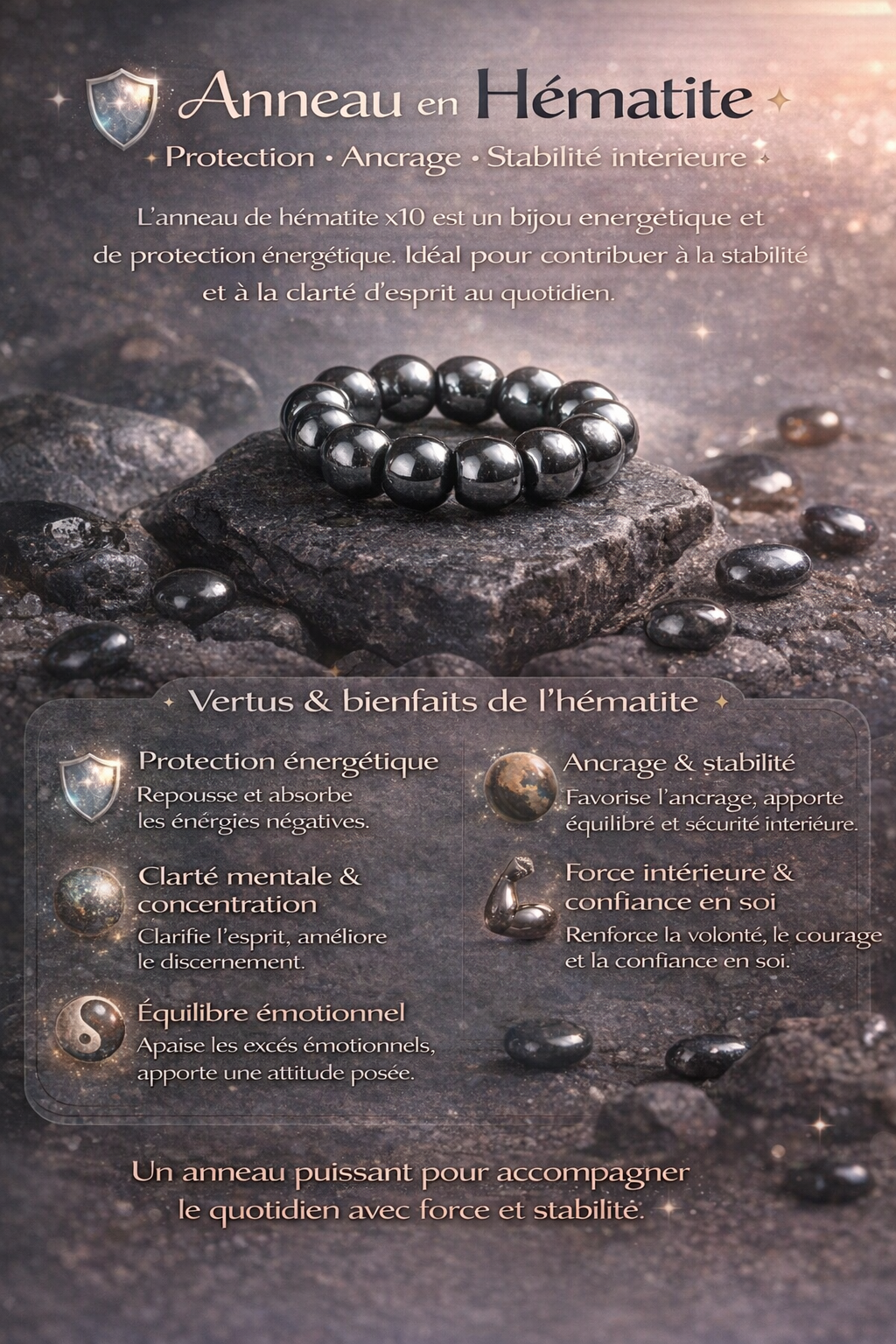 🛡️ Anneau en Hématite