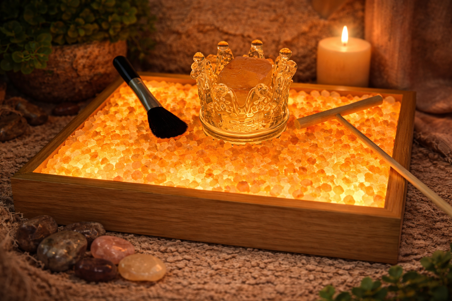 👑 Jardin Zen Lumineux en Sel d’Himalaya – Couronne 23 cm