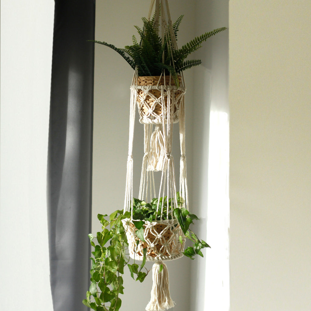 🌿 Suspension Macramé Double – Pots pour Plantes