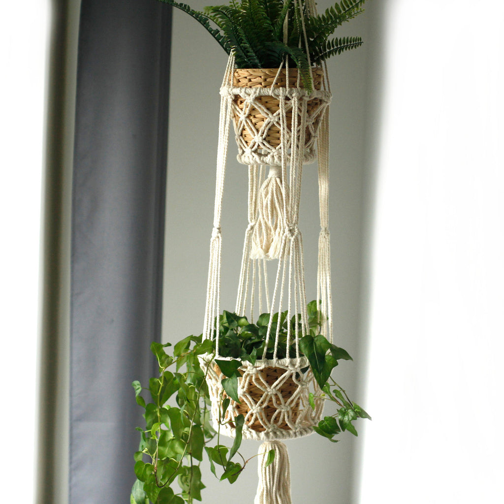🌿 Suspension Macramé Double – Pots pour Plantes