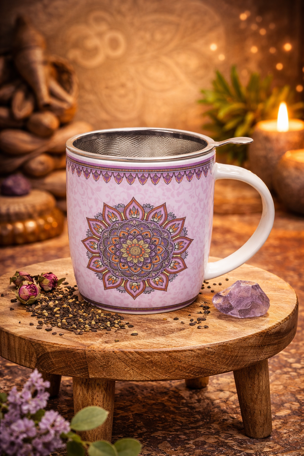 🍵 Tasse Thé avec Infuseur – Mandala Violet (400 ml)