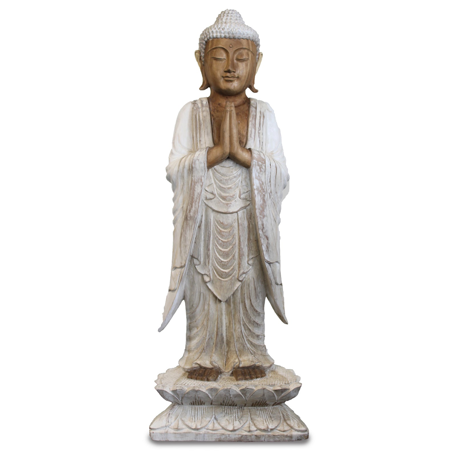 🪷 Statue Bouddha Debout en Bois Suar – 1 mètre 🌸