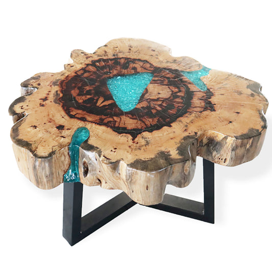 Table Basse en bois de Tamarin et Résine 🌀 Bleu turquoise - Sur commande