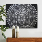 🖼️ Lot de 4 Tableaux Mandala Bouddha – Gris Détail Brocart (30 × 40 cm)