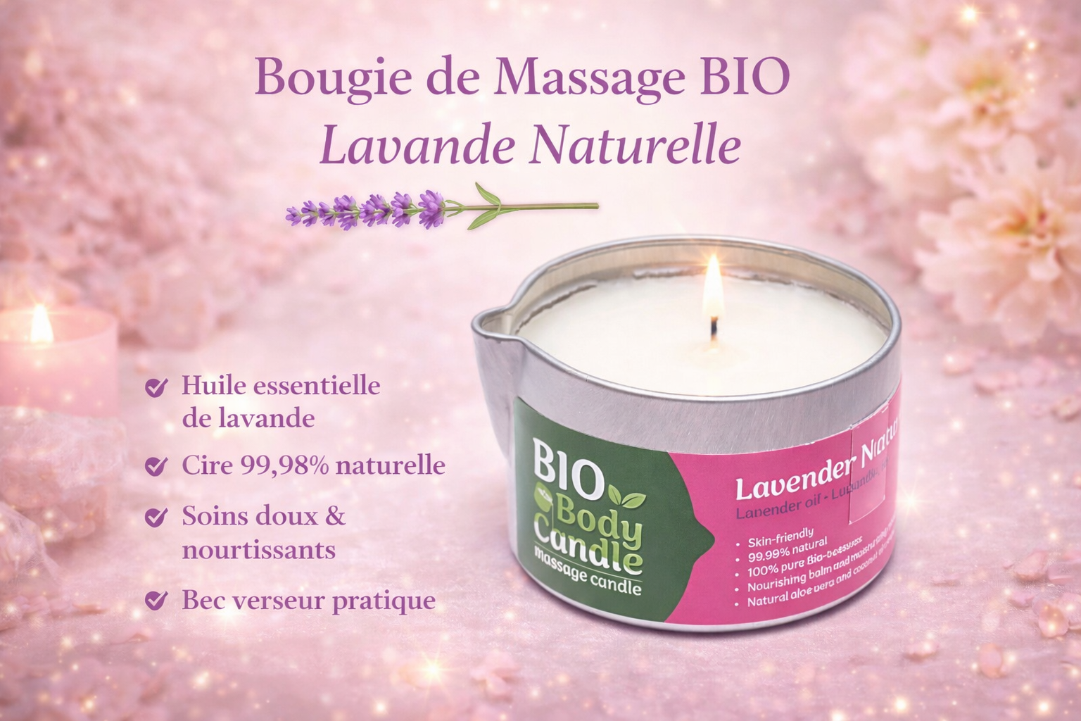 ✨ Bougie de Massage BIO Lavande – 100 ml ✨