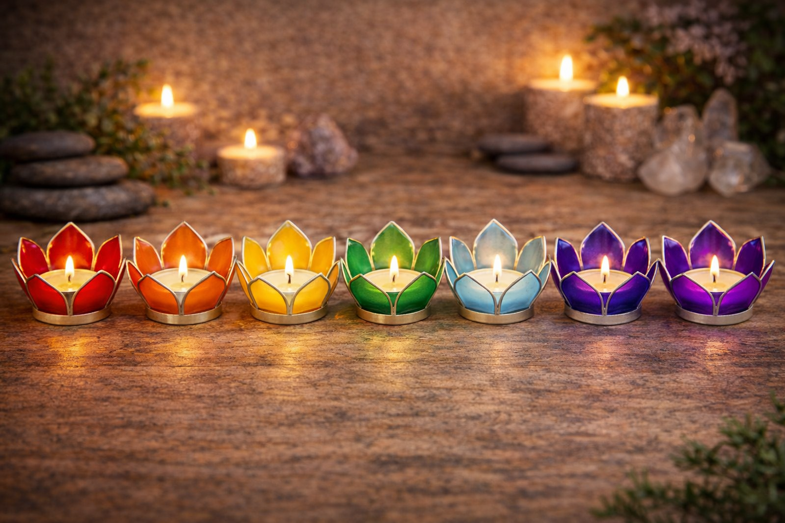 🪷 Éclairage d’Ambiance Lotus des Chakra – Or ou Argent (8 cm)