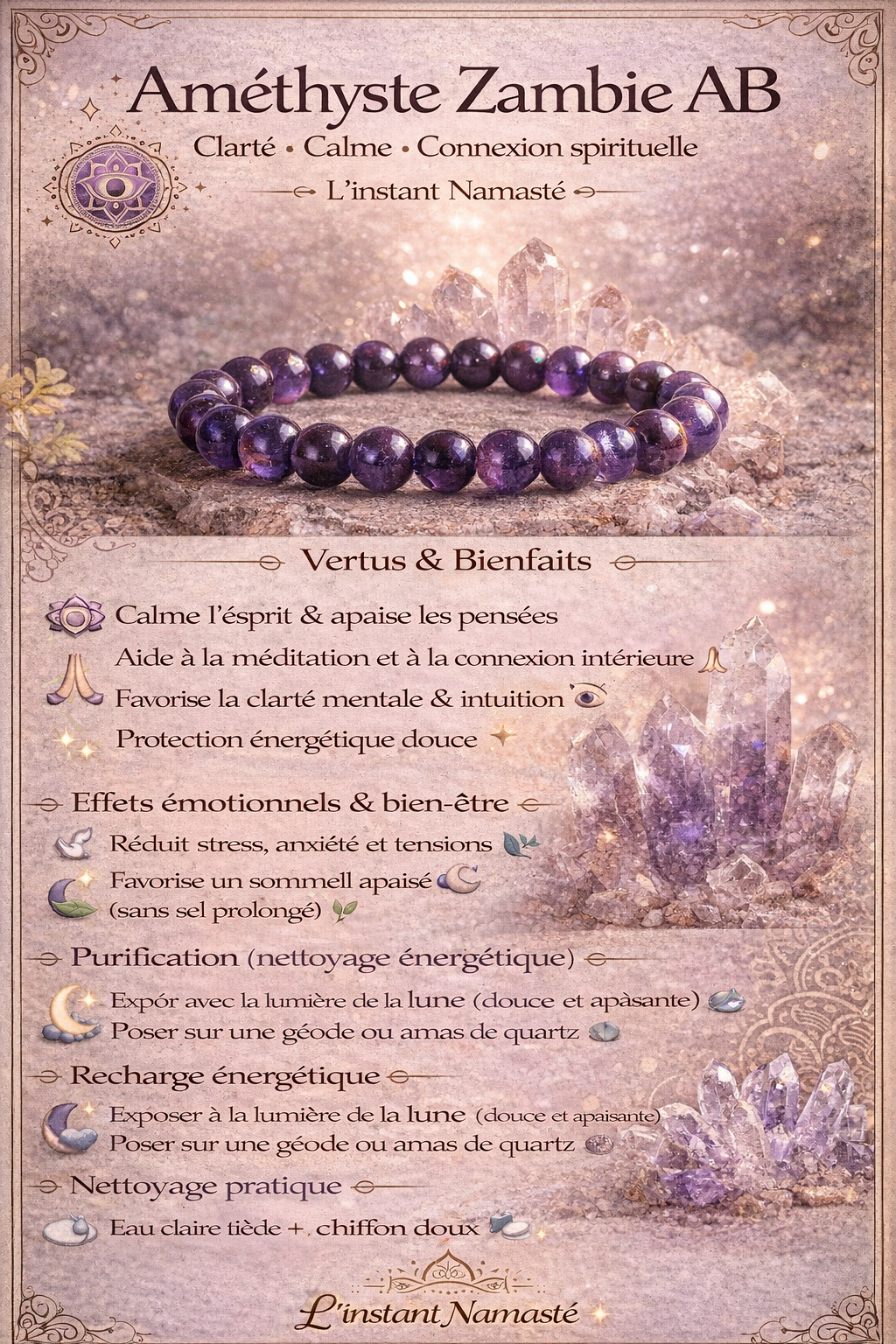 💜 Bracelet Améthyste Zambie AB — Perles 8 mm