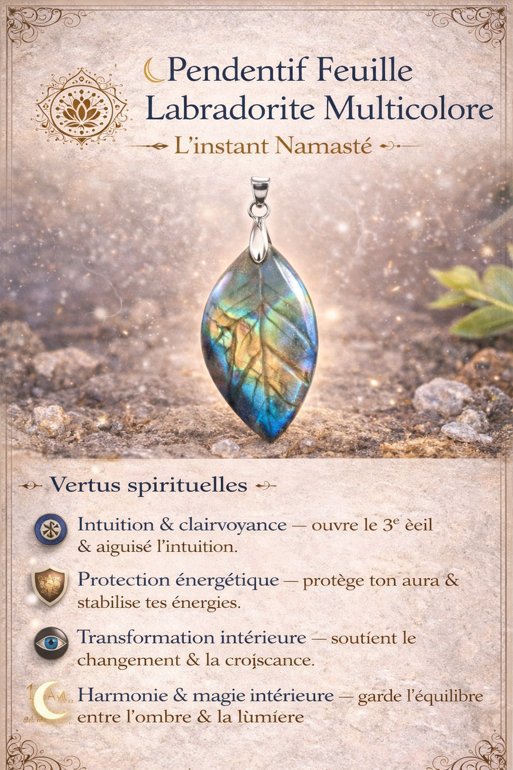 🌙 Pendentif Feuille Labradorite Multicolore A