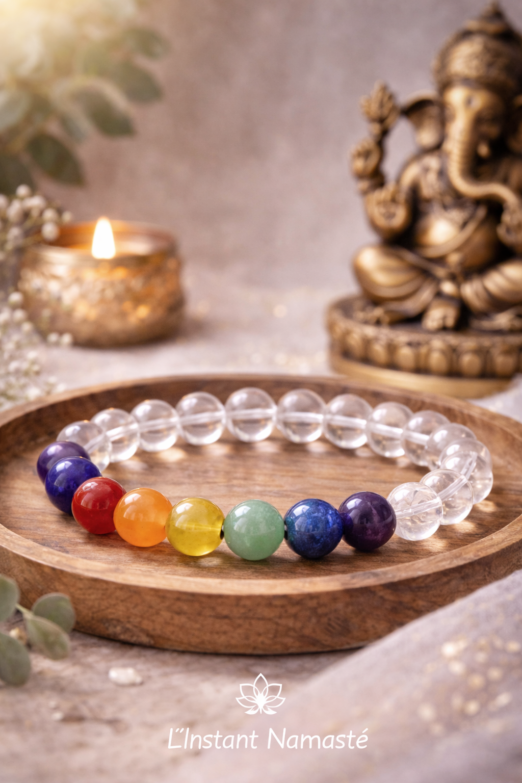 💎 Bracelet 7 Chakras & Cristal de Roche – Perles naturelles