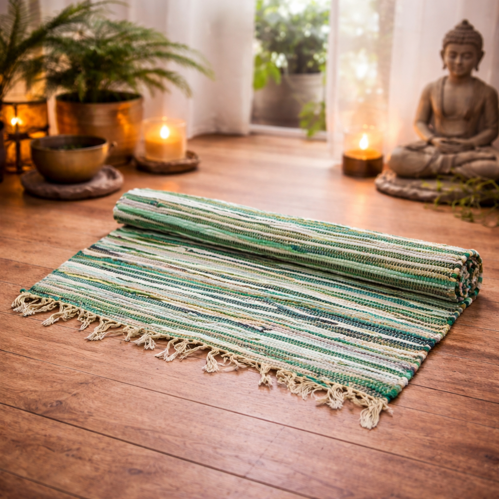 🟢 Petit Tapis Artisanal Premium – Verts Naturels