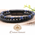 🖤 Bracelet Aska — Cuir Noir, Lapis-Lazuli & Onyx