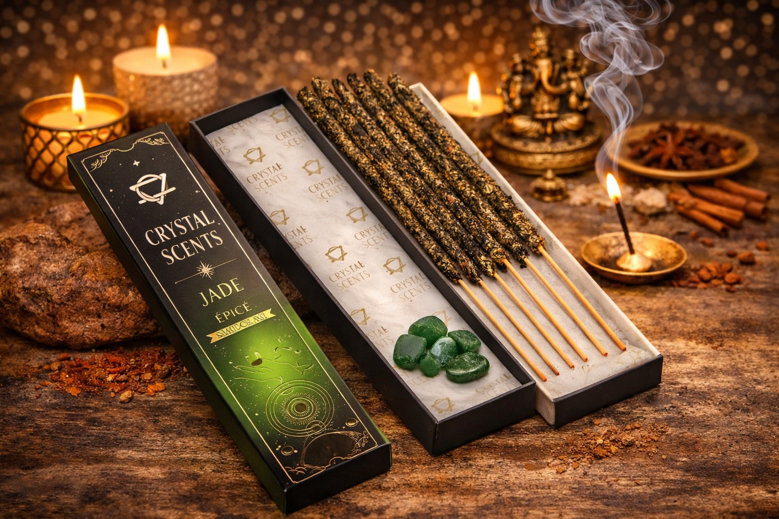 💚 Coffret Encens & Cristal de Jade – Épicé