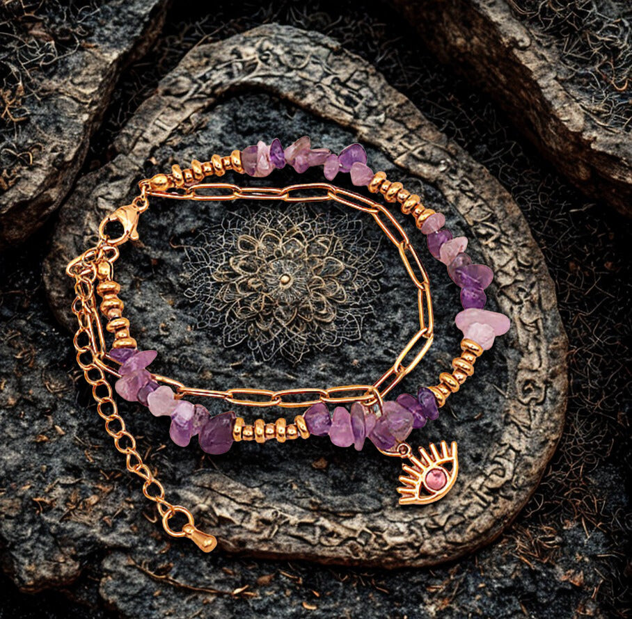 🪬 Bracelet Horus Doré — Améthyste