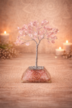 🌸 Arbre à Pierres Précieuses & Base en Orgonite - Quartz Rose