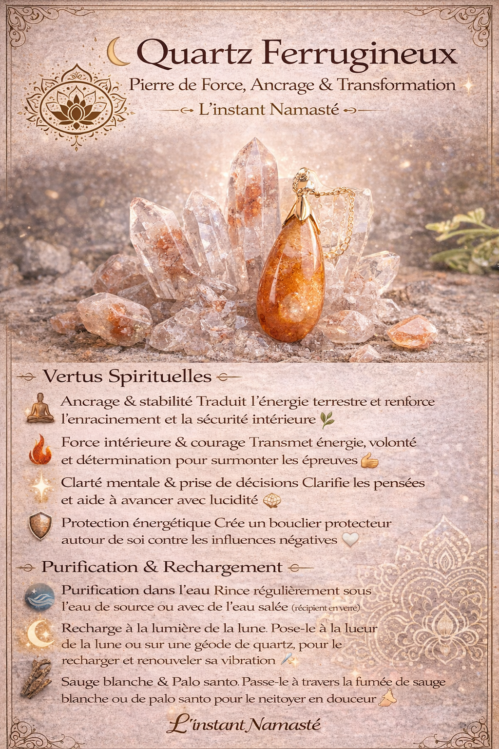 💫 Pendentif Goutte Quartz Ferrugineux — Sautoir Élégant