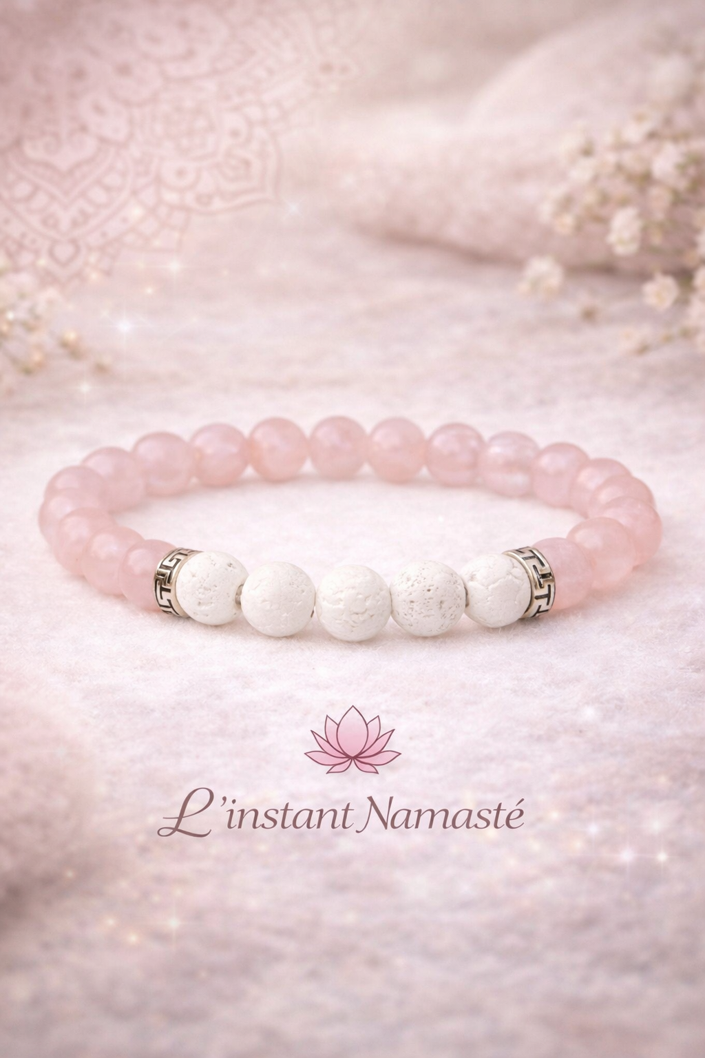 🌸 Bracelet Diffuseur d’Huiles Essentielles — Quartz Rose 8 mm