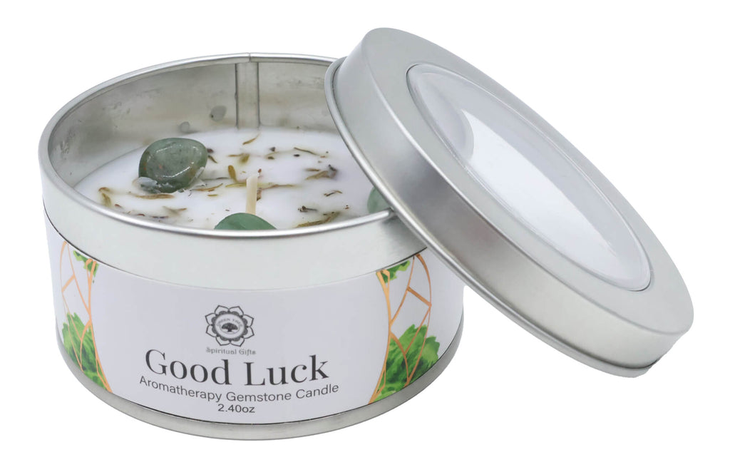 Bougie au Patchouli et Gemmes d'Aventurine Verte - Bonne Chance 🍀