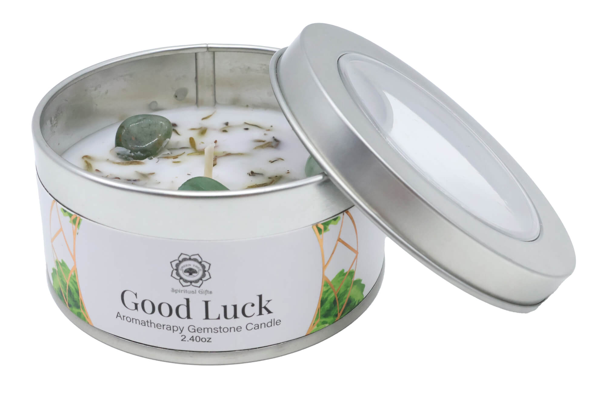 Bougie au Patchouli et Gemmes d'Aventurine Verte - Bonne Chance 🍀