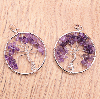 🌳 Pendentif Arbre de Vie en Améthyste – 40 mm