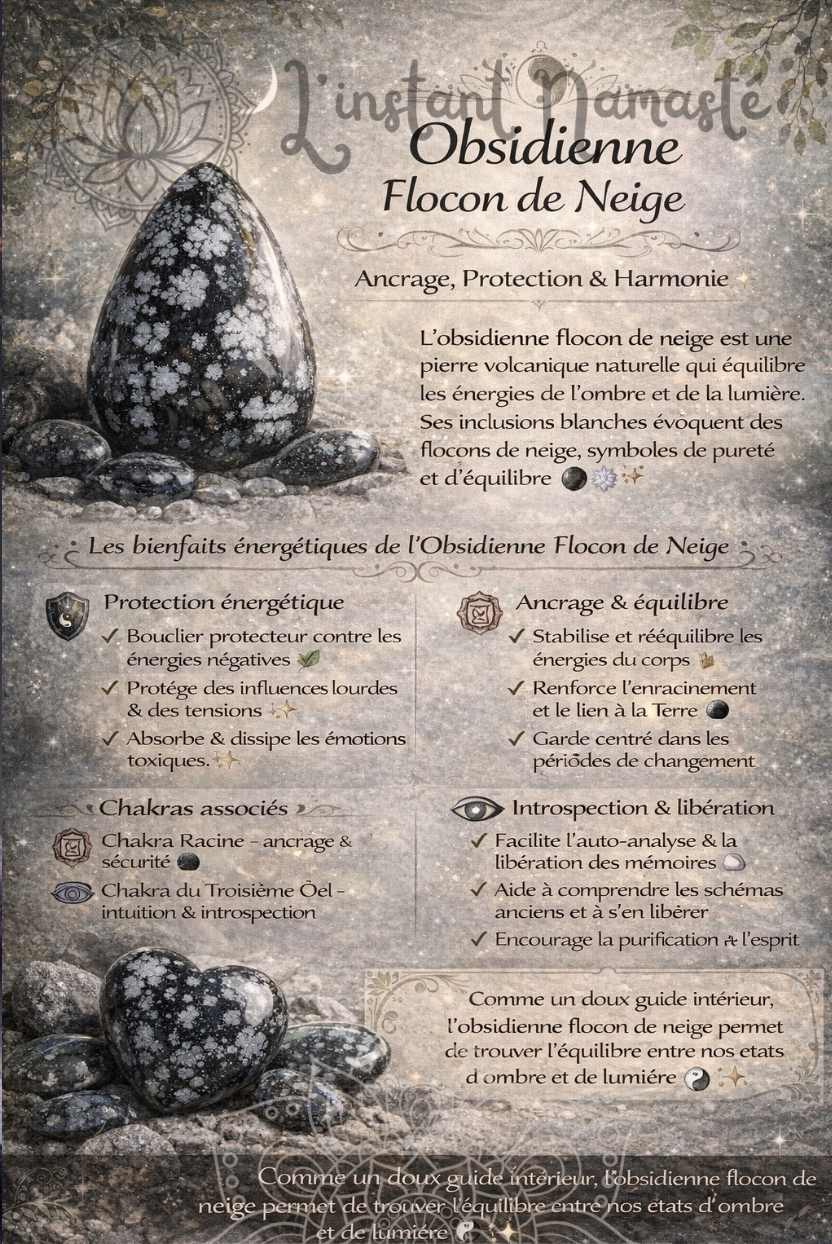 🌨️ Pendentif Obsidienne Flocon de Neige – Ancrage, Protection & Harmonie ✨