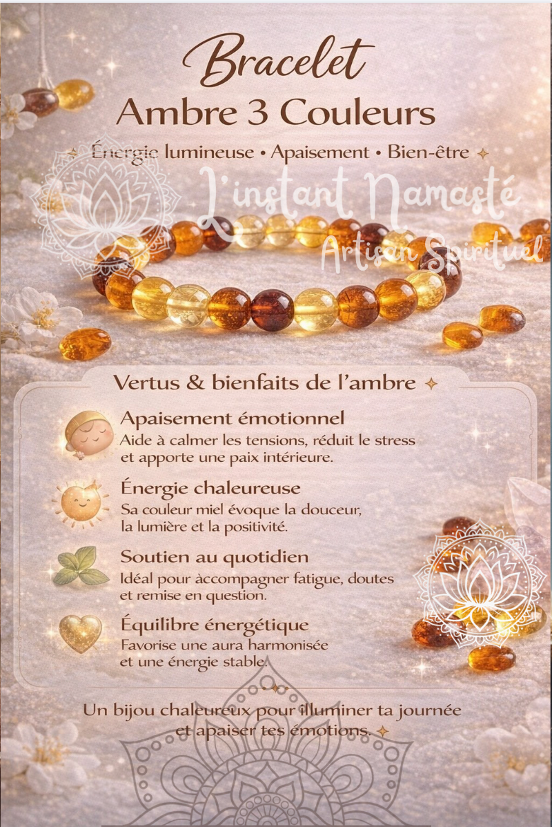 🤎 Bracelet Ambre 3 Couleurs – Perles AA