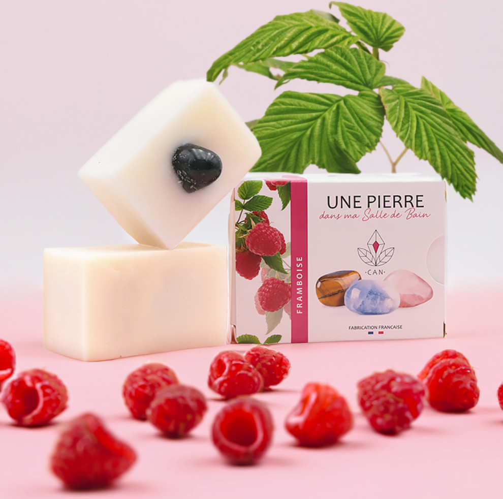 Savon Naturel Framboise avec Pierre – 140 g 🍇