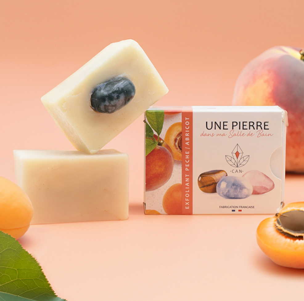 Savon Naturel Pêche-Abricot avec Pierre – 140g 🍑