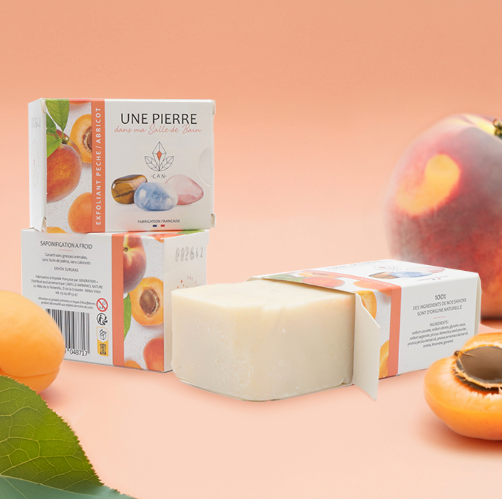 Savon Naturel Pêche-Abricot avec Pierre – 140g 🍑