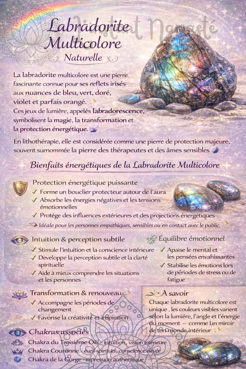 🌈 Pendentif Labradorite Multicolore AA – Protection & Harmonie Énergétique ✨