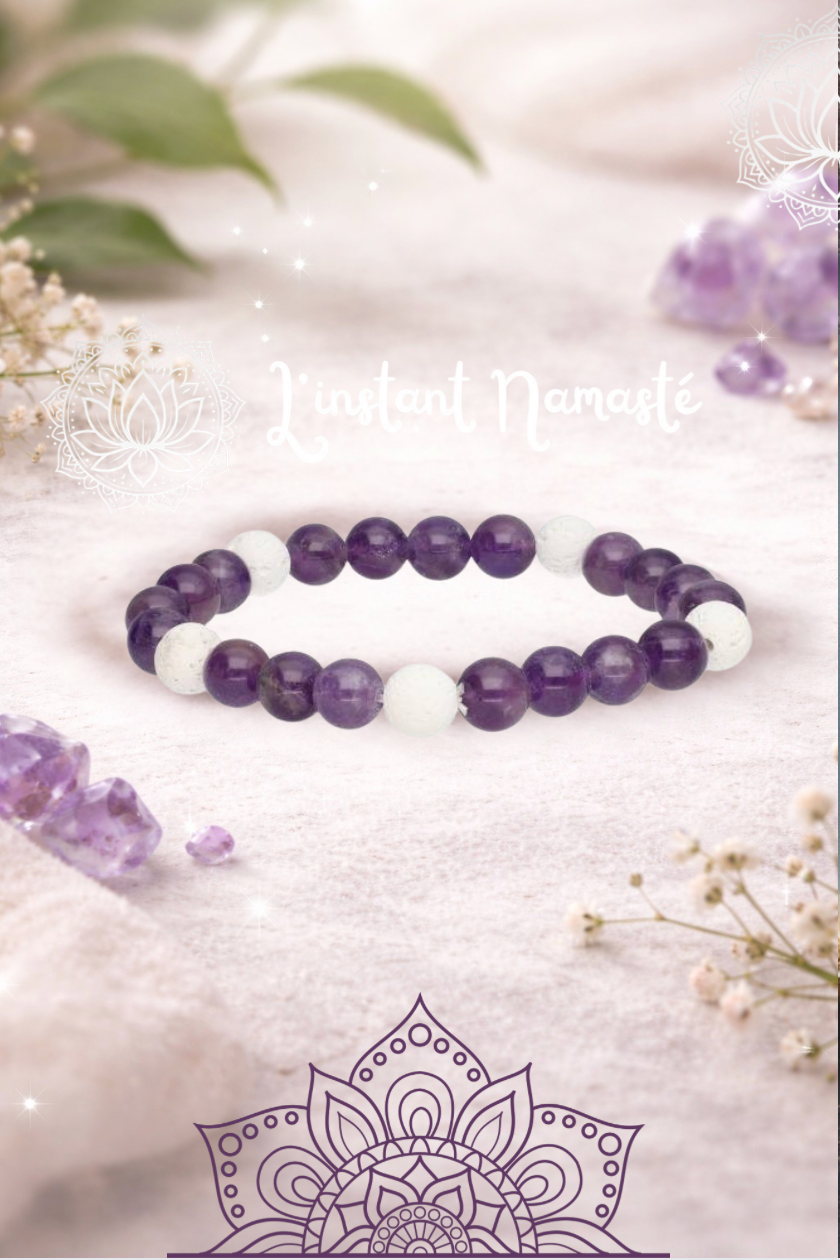 🌿 Bracelet Diffuseur d’Huiles Essentielles — Perles 8 mm Améthyste