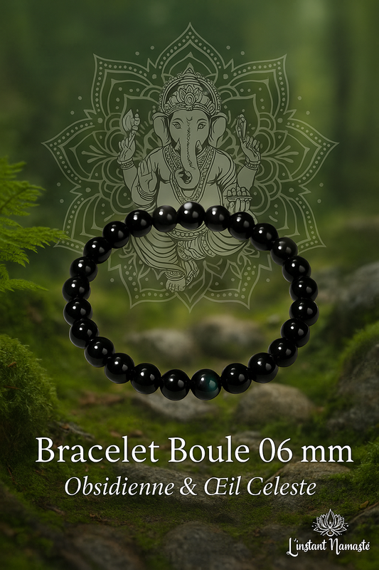 ✨ Bracelet Boule 06 mm – Obsidienne & Œil Céleste ✨