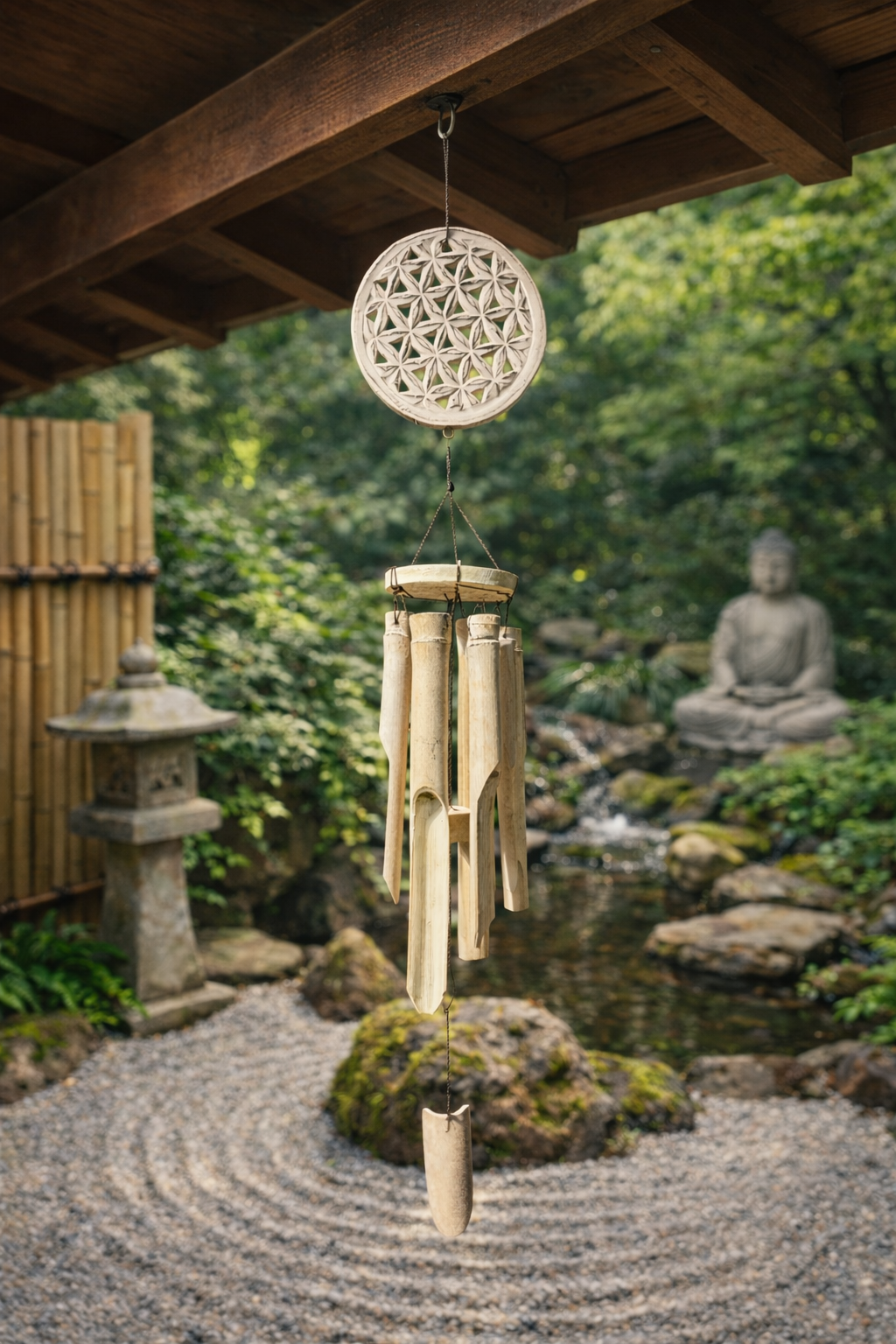 Carrillon en bambou Fleur de Vie – 60 cm – Esprit Zen et Harmonie Naturelle