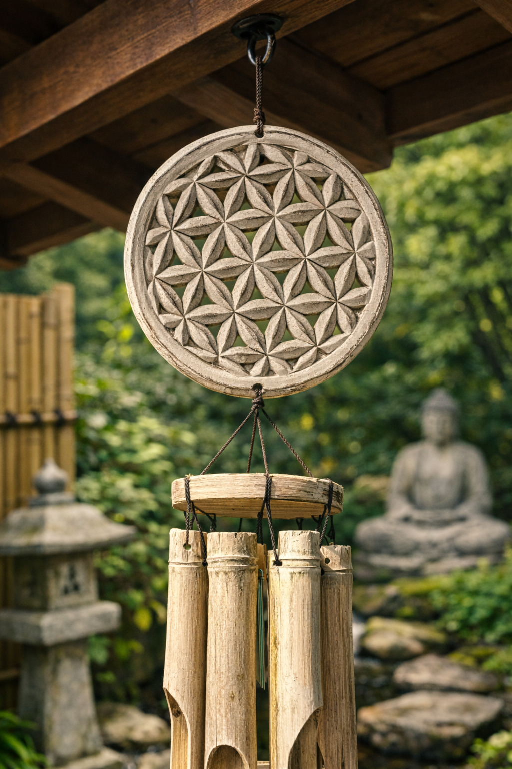 Carrillon en bambou Fleur de Vie – 60 cm – Esprit Zen et Harmonie Naturelle