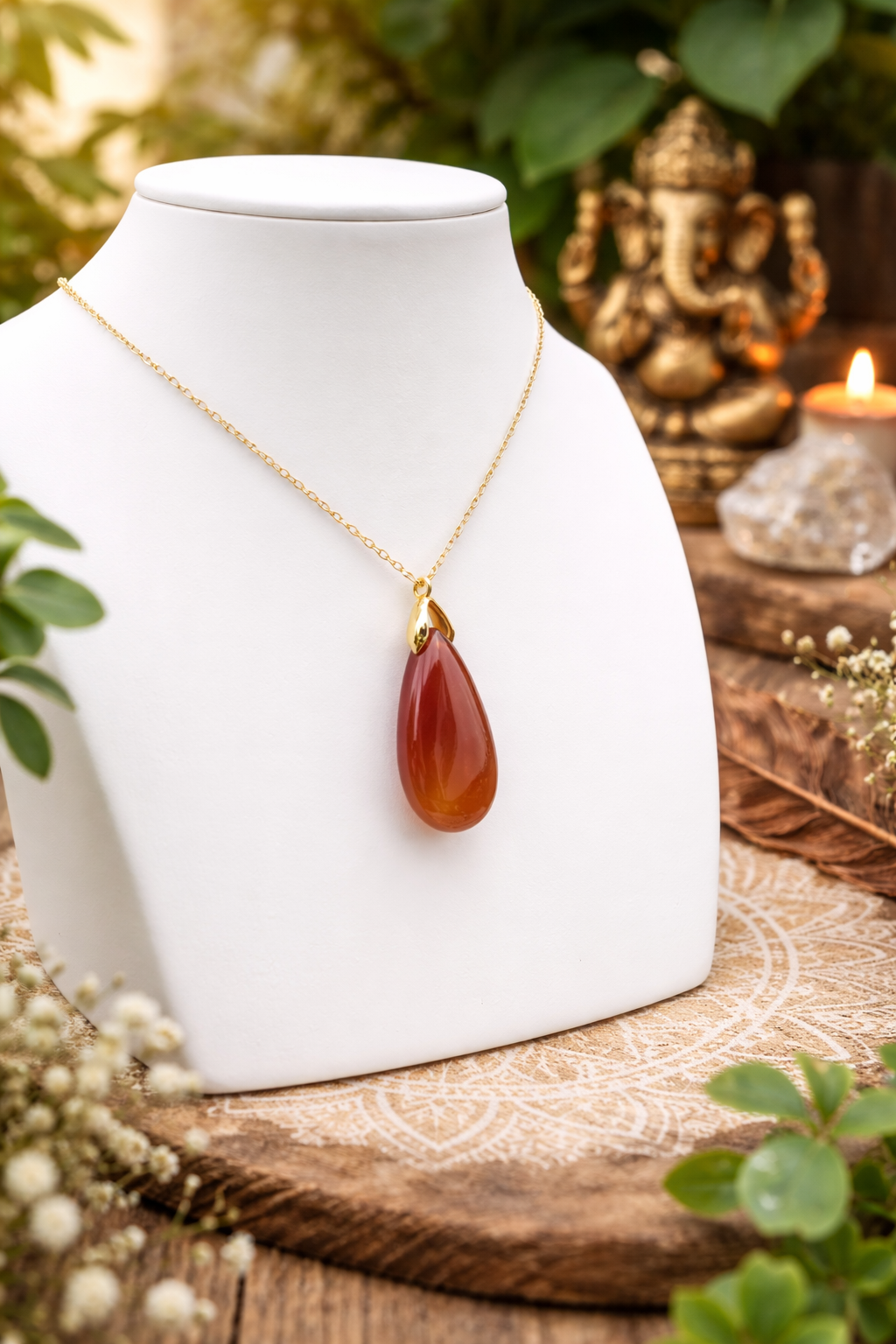 🔶 Pendentif Goutte Sautoir — Cornaline A+