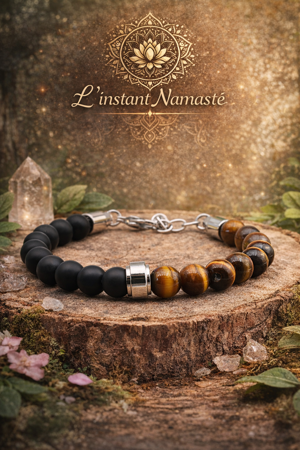 Bracelet Unys Argenté — Onyx Noir & Œil de Tigre - Homme