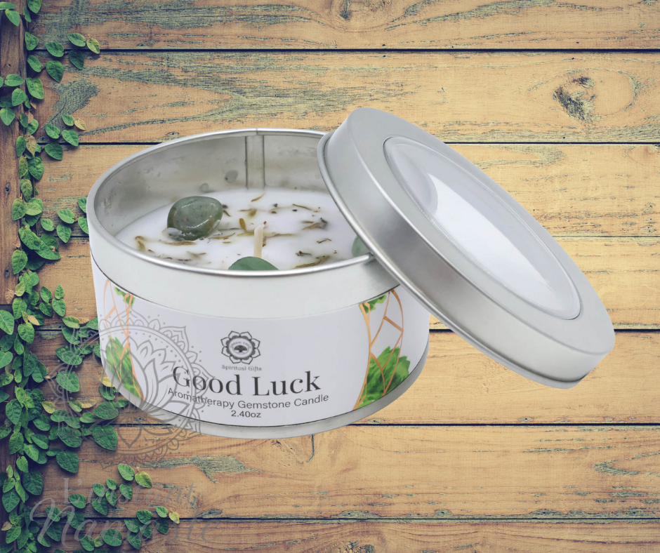 Bougie au Patchouli et Gemmes d'Aventurine Verte - Bonne Chance 🍀